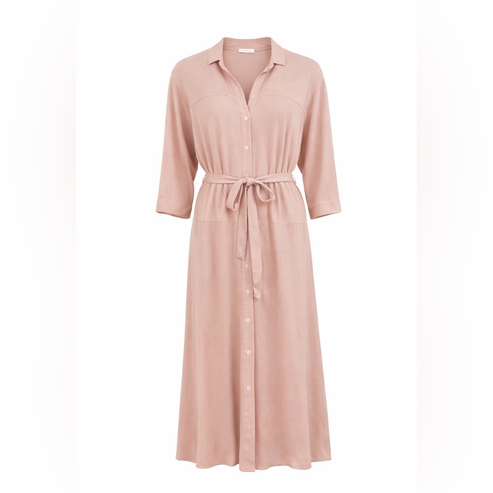 Xirena Persephone Pink Midi Dress Small Button Front Tie Waist NWT - Picture 2 of 11